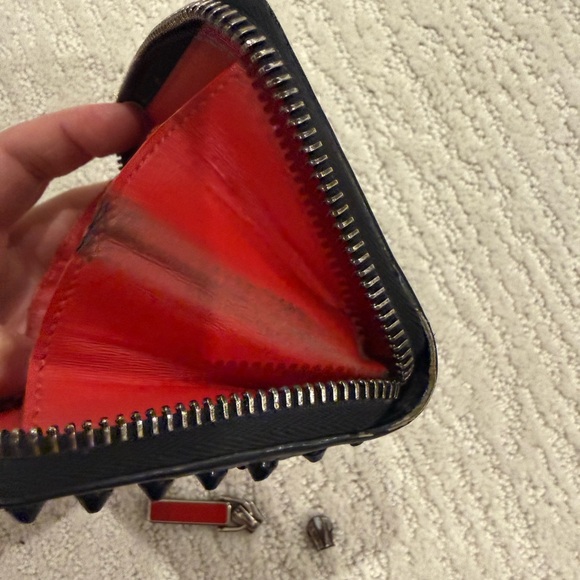 Christian Louboutin studded card coin wallet black red - Picture 4 of 15